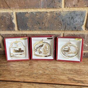 Nation’s Treasures 24k Gold Over Brass Texas Christmas Ornament Lot Of 3